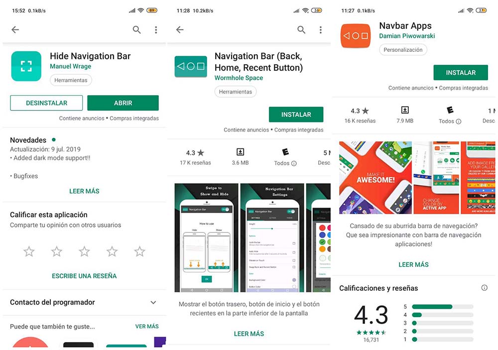 ocultar barra de navegacion aplicaciones