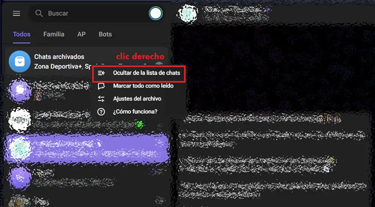 ocultar chat archivados en telegram pc