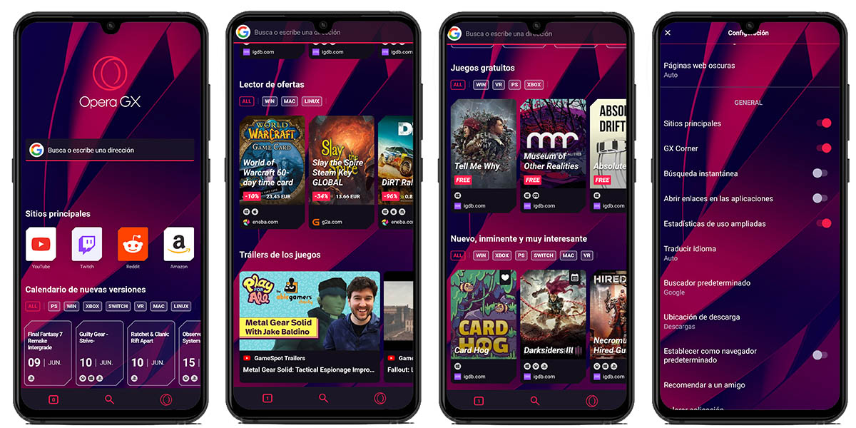 opera gx android interfaz