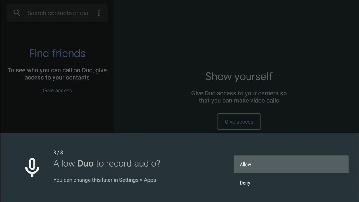 otorgar acceso microfono google duo android tv