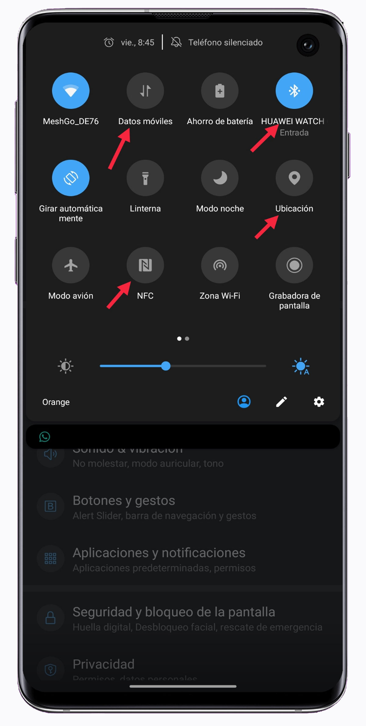 Panel de notificaciones con GPS Bluetooth