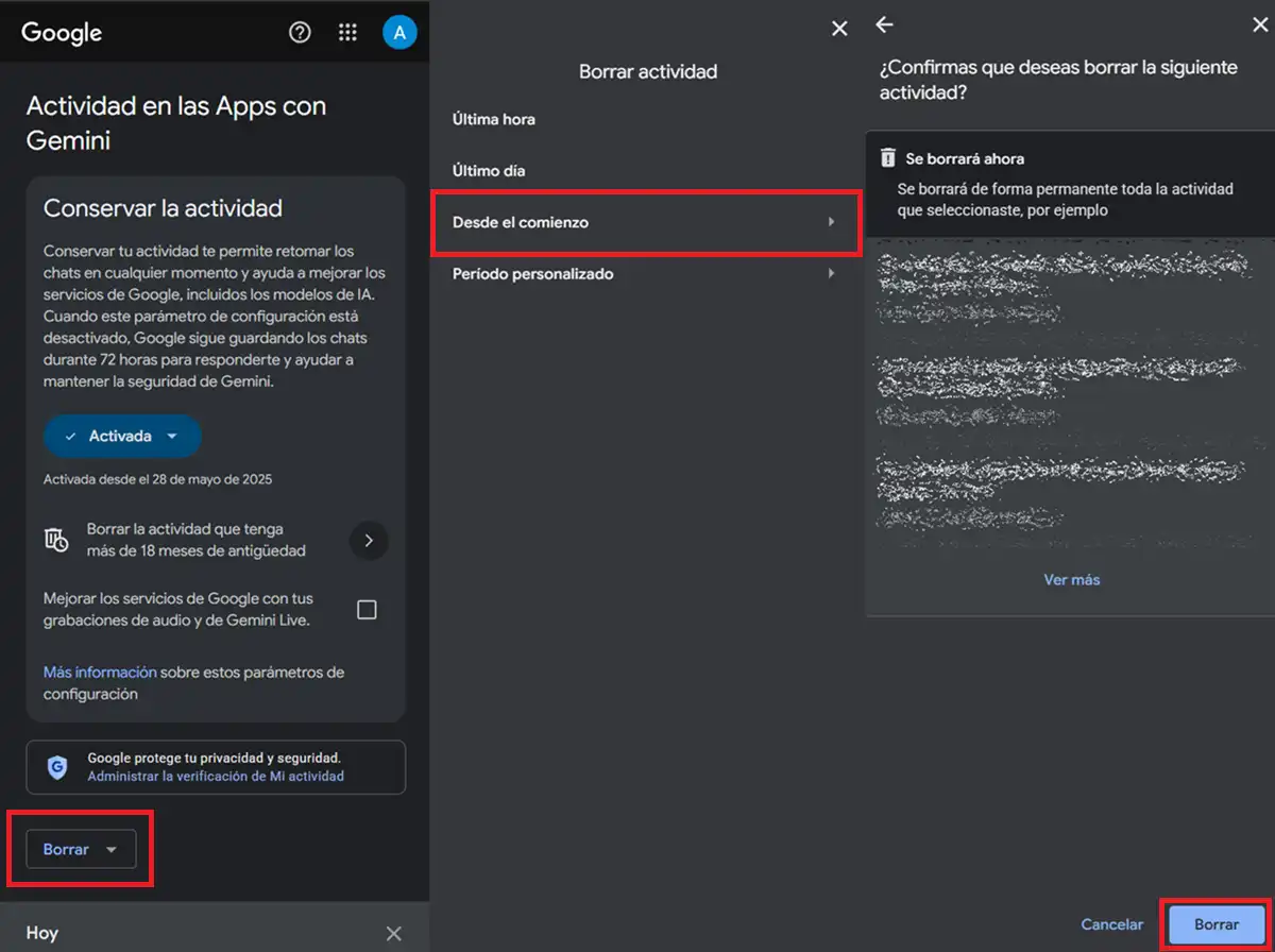 pasos para borrar tu informacion personal de gemini