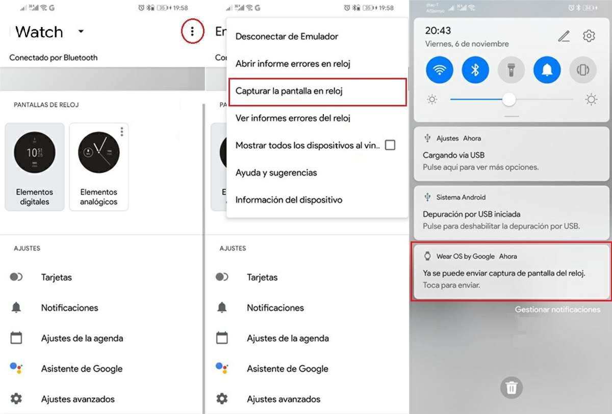 pasos para capturar pantalla en smartwatch con wear os