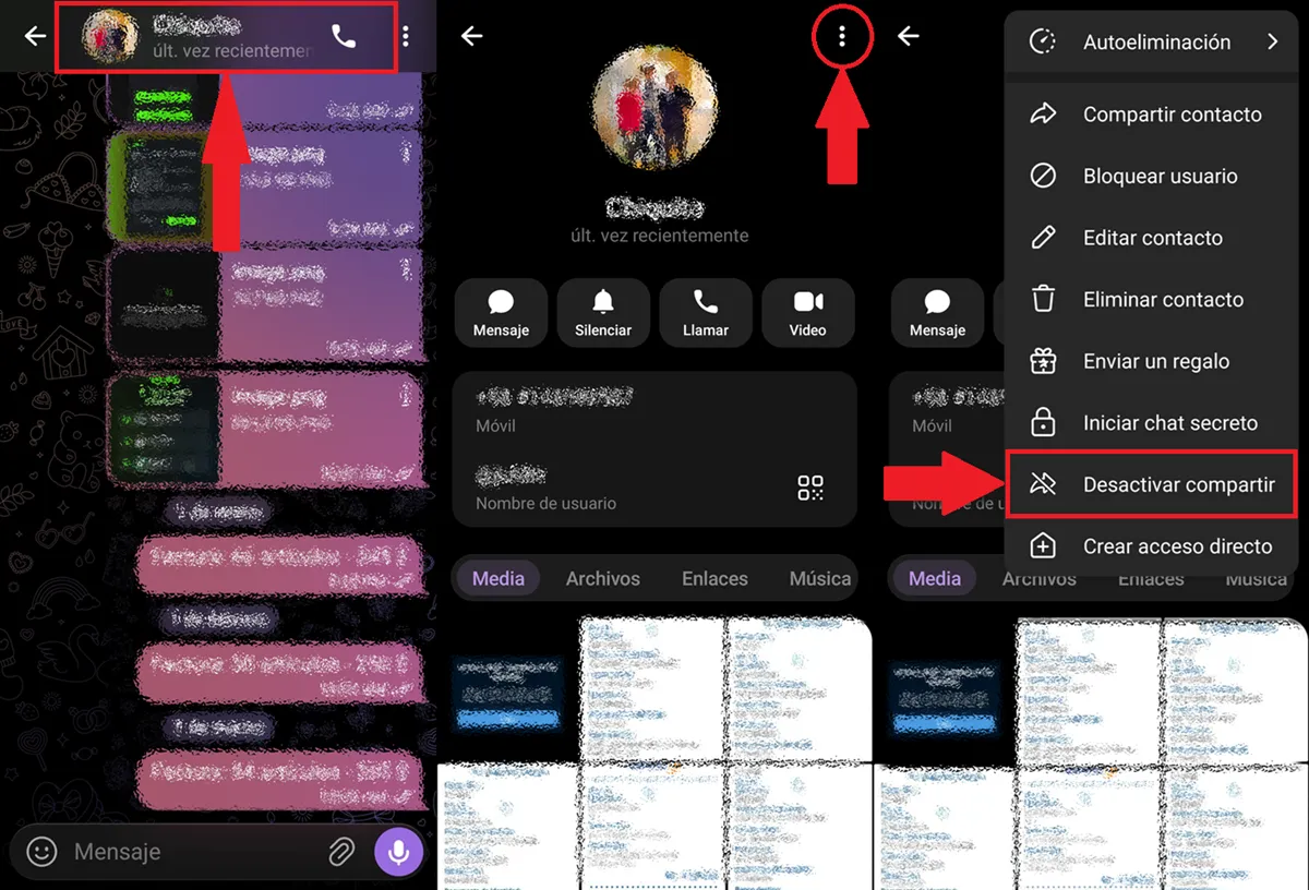 pasos para desactivar compartir en Telegram