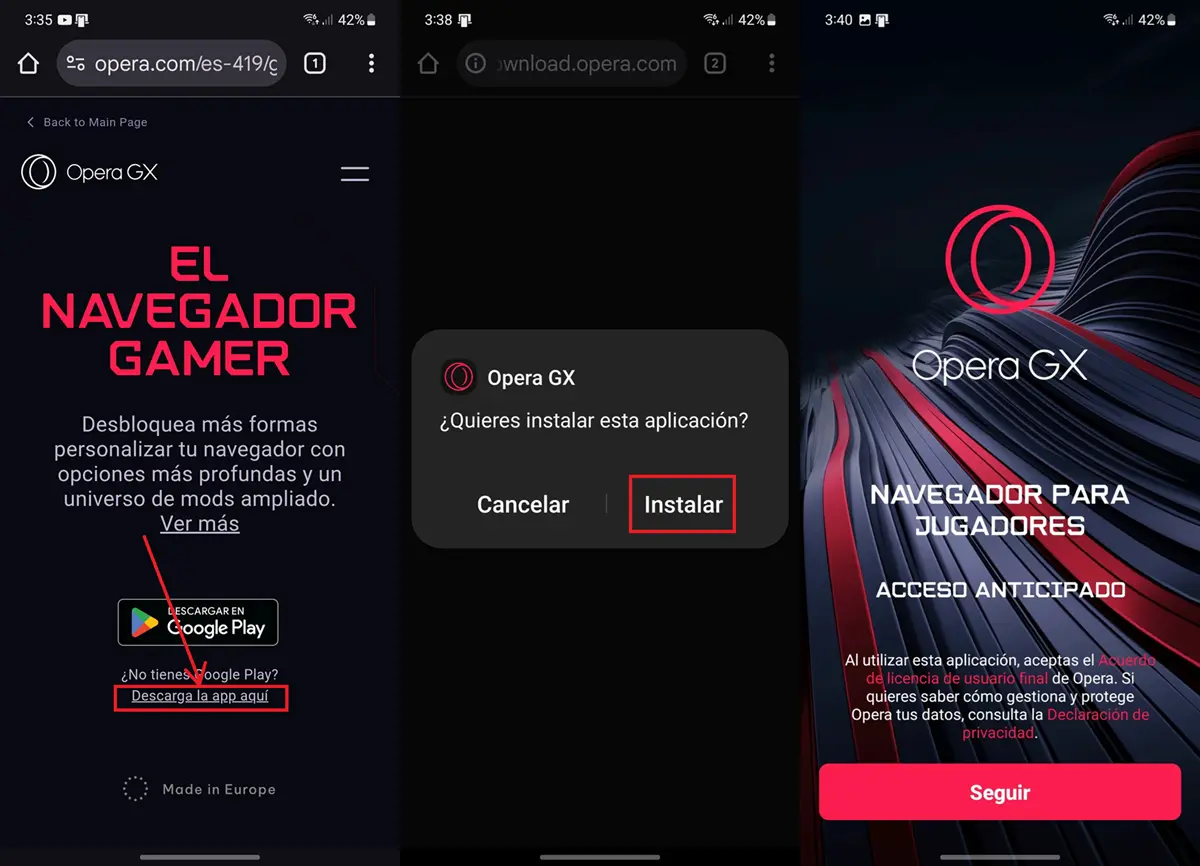 pasos para descargar opera gx en android apk oficial