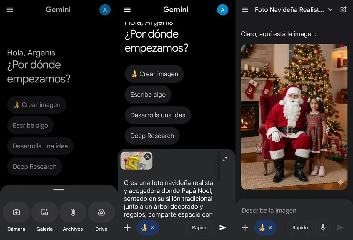 pasos para hacer foto con Santa o Papa Noel usando gemini