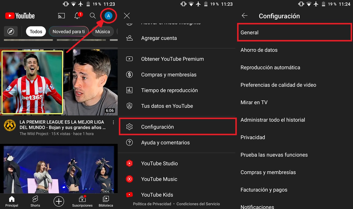 pasos para quitar el recordatorio de dormir en YouTube