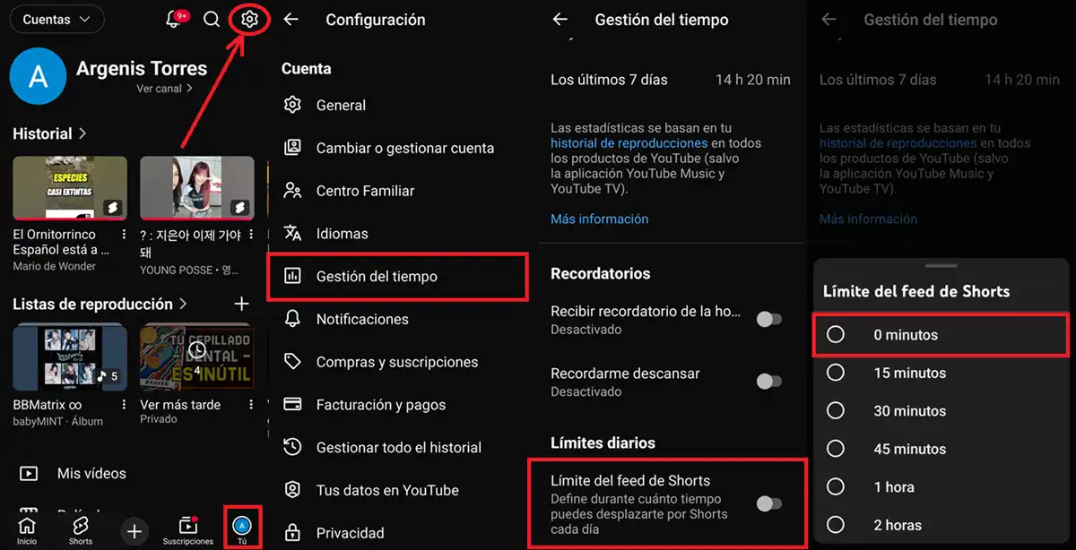 pasos para quitar los Shorts de YouTube