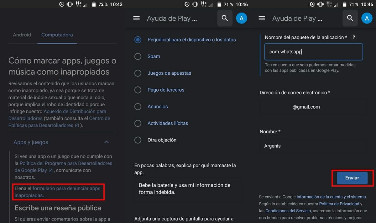 pasos para reportar una app inapropiada por la pagina de ayuda google play 2