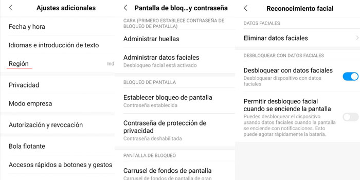 pasos reconocimiento facial xiaomi mi 9 redmi note 7