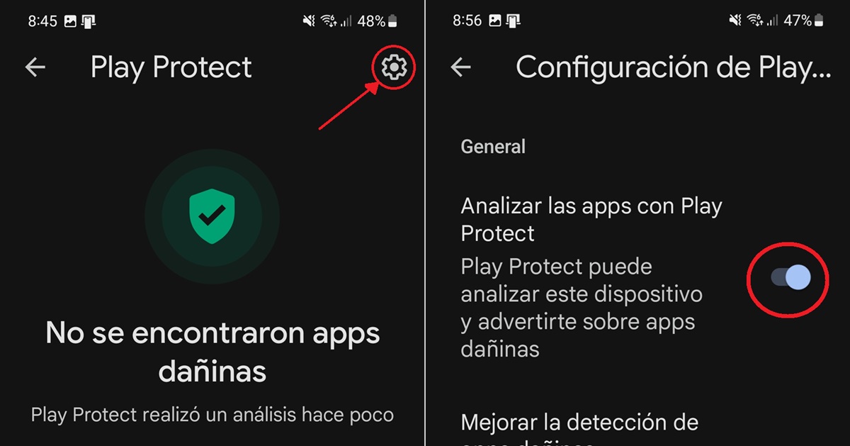 permitir que play protect analice apps en android