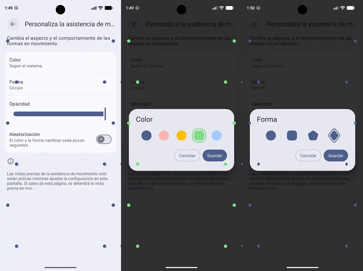 personalizar asistencia de movimiento en android