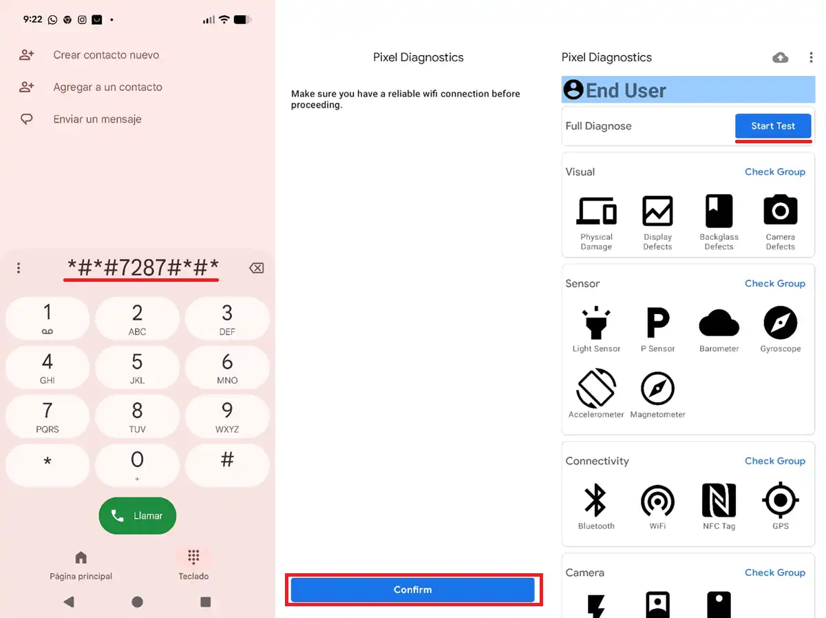 pixel diagnostics app para comprobar estado de google pixel