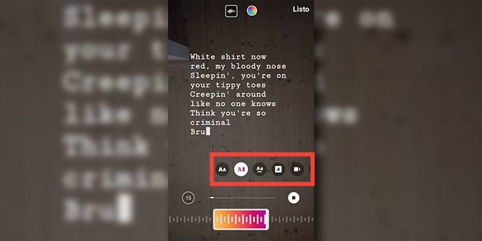 pon letra de canciones en instagram