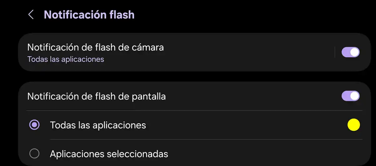 poner notificacion con flash en Samsung