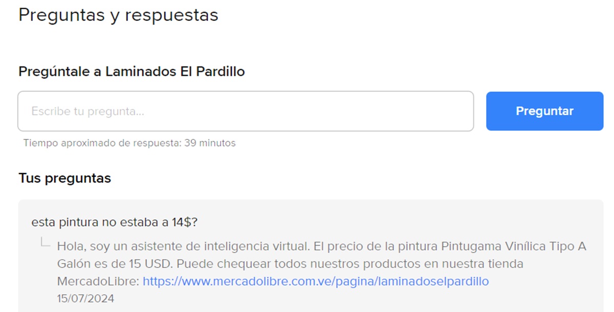 pregunta al vendedor para ver historial de precios de mercadolibre