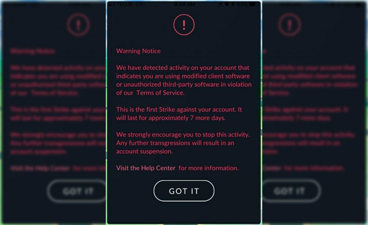 primer aviso de baneo en pokemon go