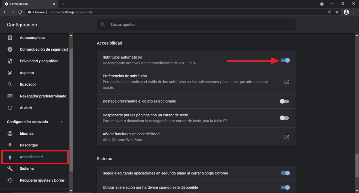 primer paso activar subtitulos automáticos chrome pc