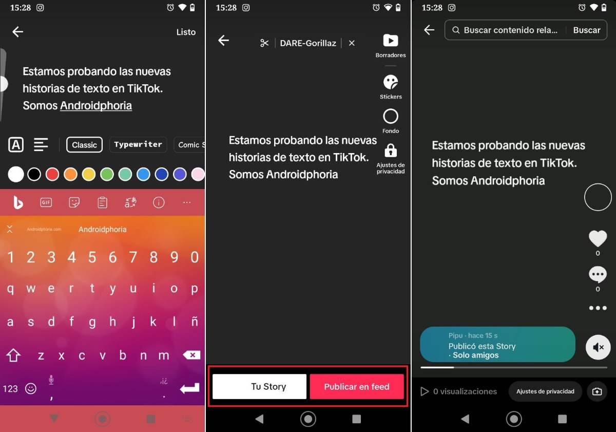 publicar una historia de texto en TikTok
