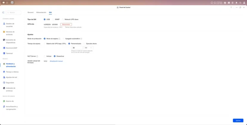 puedes configurarlo en modo espera UGREEN US3000 NAS UPS