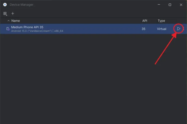 pulsa el boton play en android studio para crear un android virtual