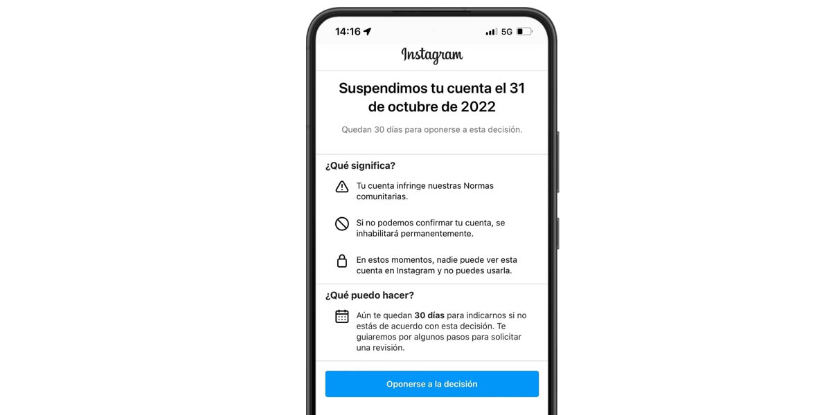 que hacer si instagram suspende tu cuesta por error