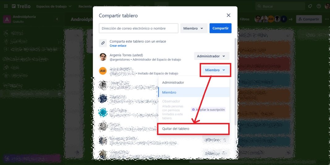 Cómo quitar miembro de tablero en Trello desde PC o móviles