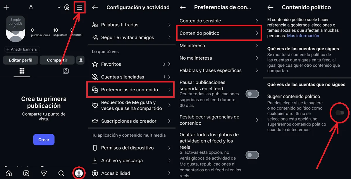 quitar contenido politico de instagram