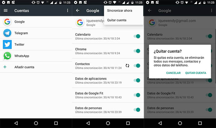 quitar la cuenta de Google