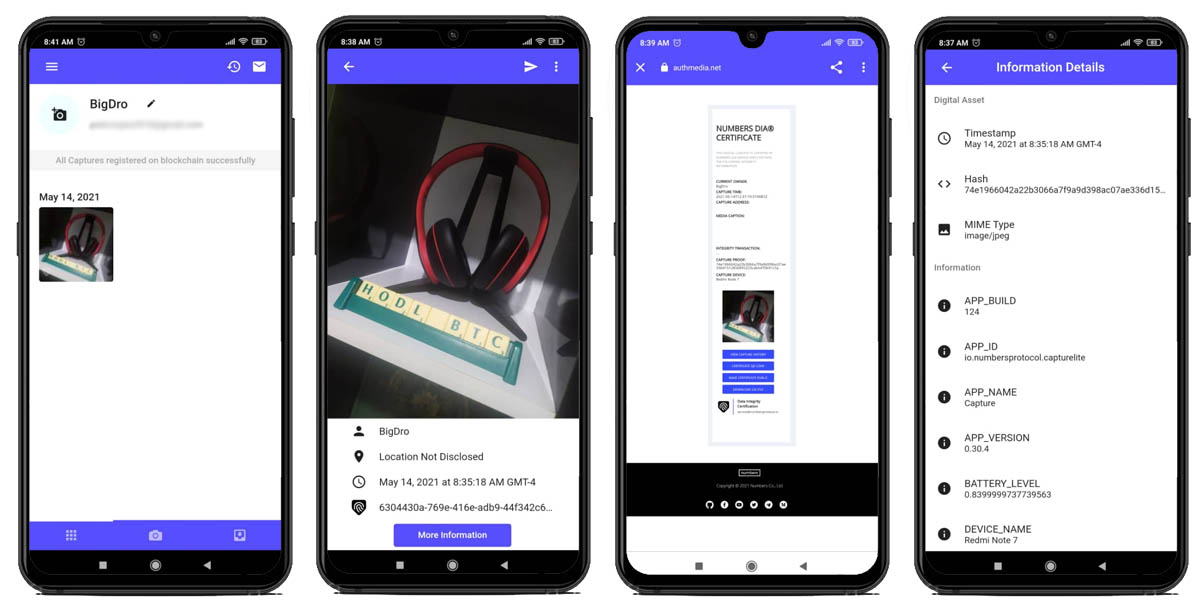 registrar foto en blockchain segura Android ios