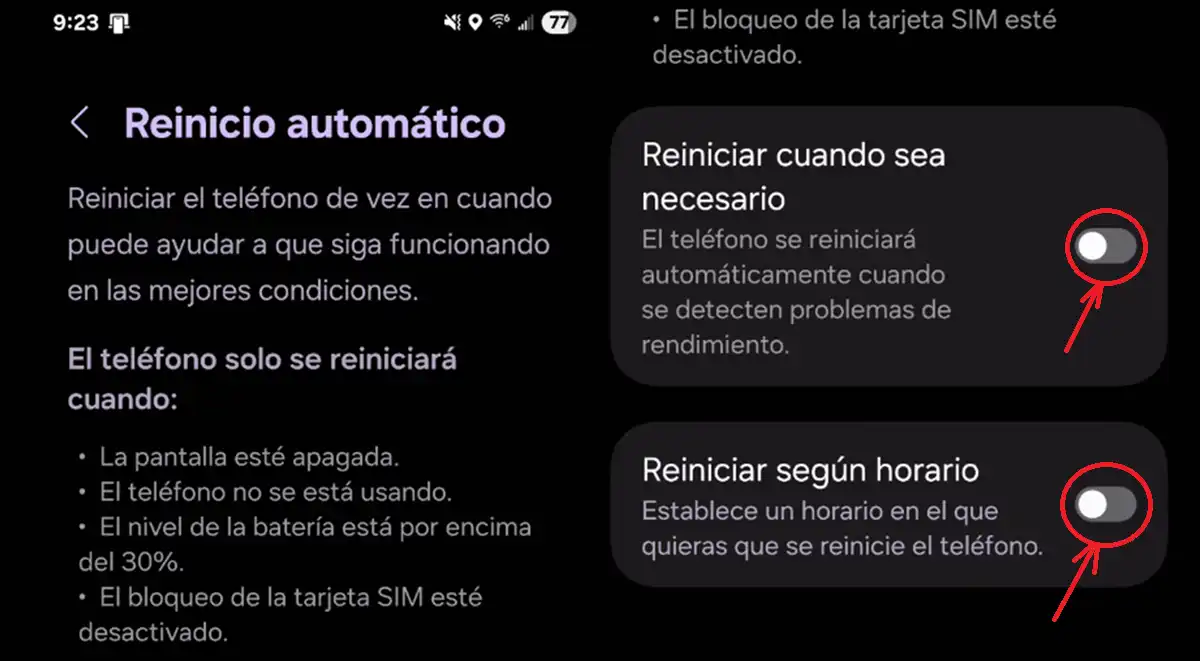 reinicio automático en Samsung
