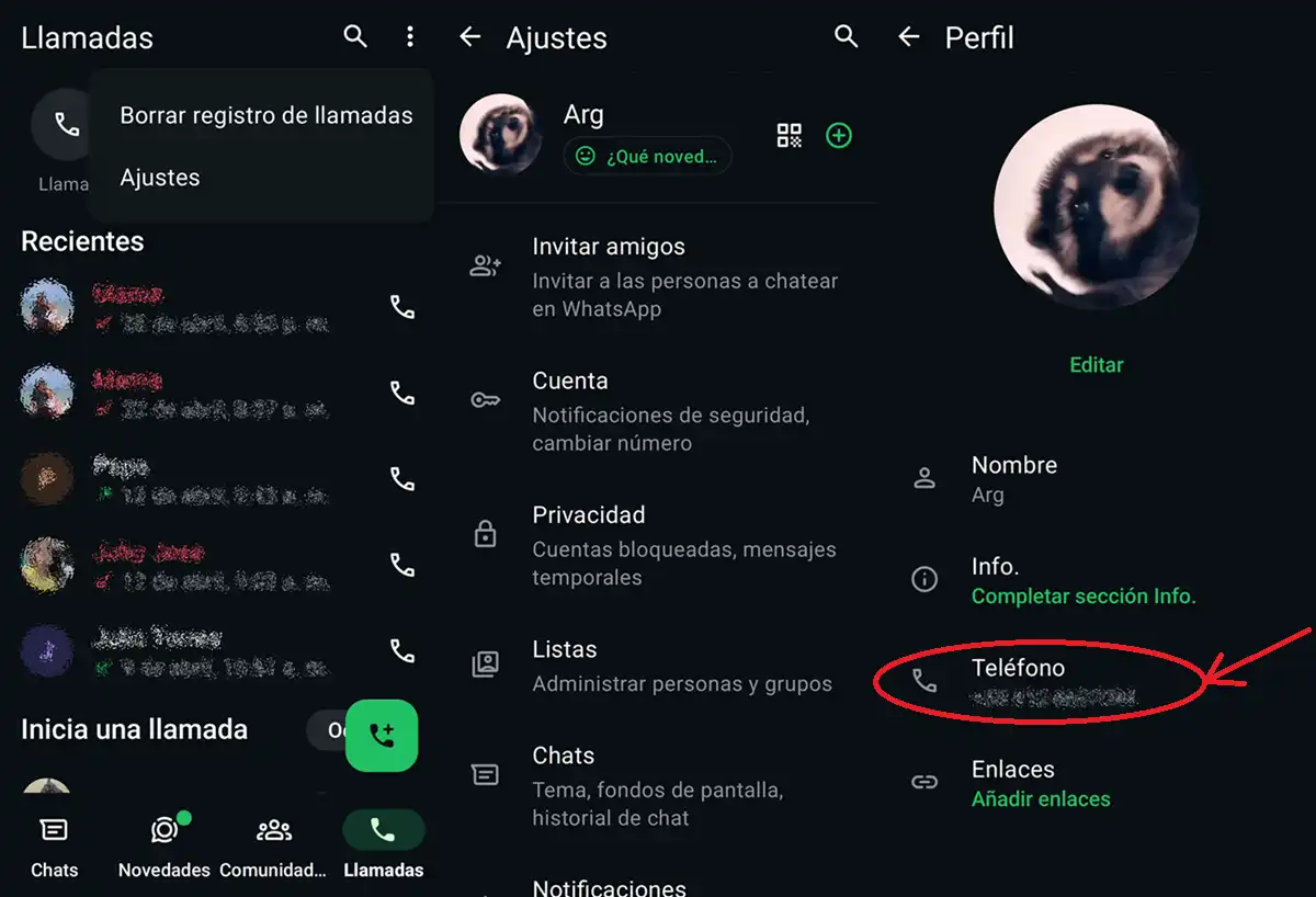 saber numero de telefono de una SIM desde los ajustes de whatsapp