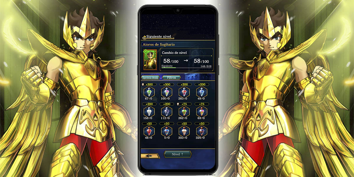 saint seiya shining soldiers subir nivel con bebidas de experiencia