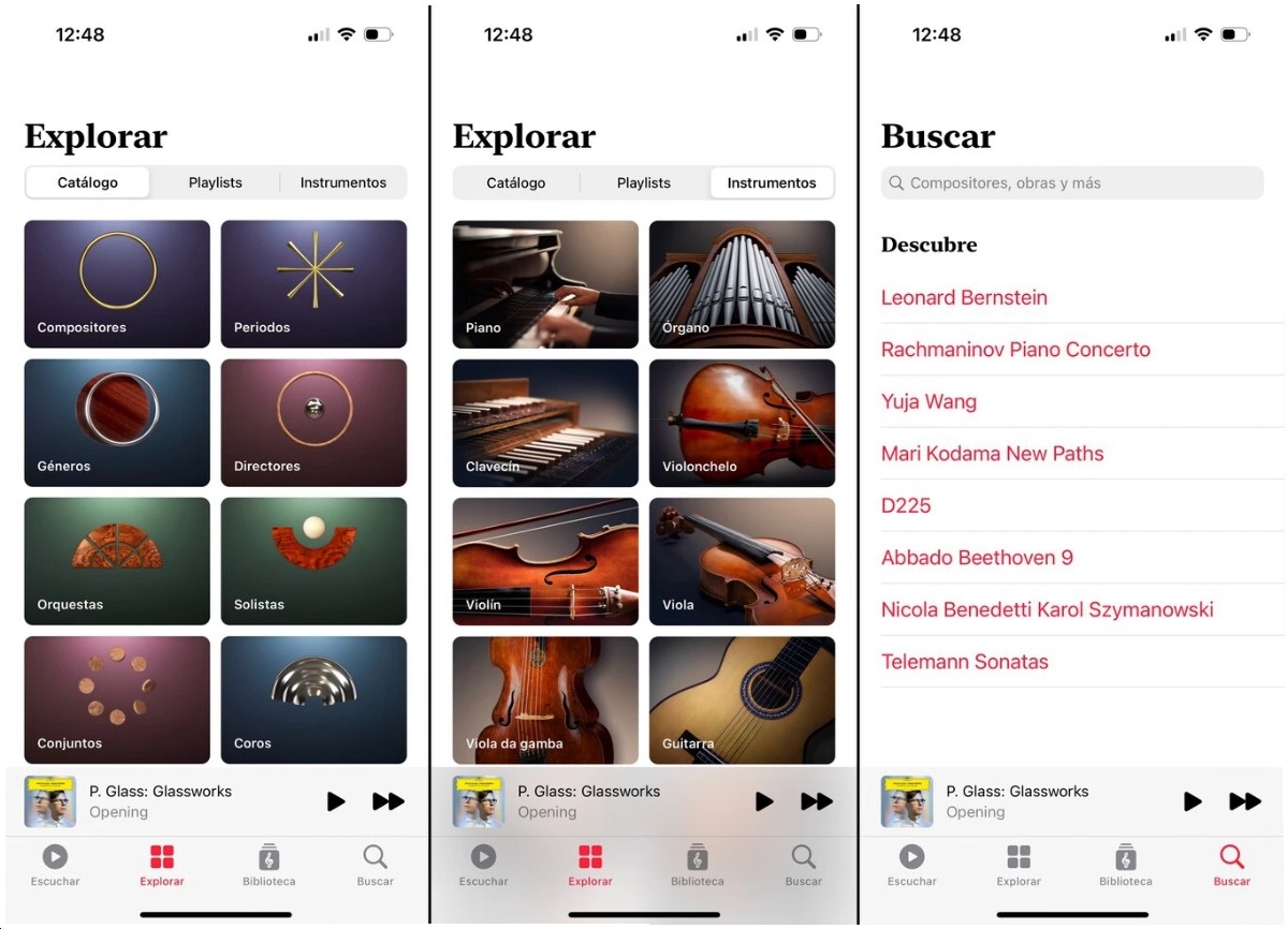 secciones de Apple Music Classical