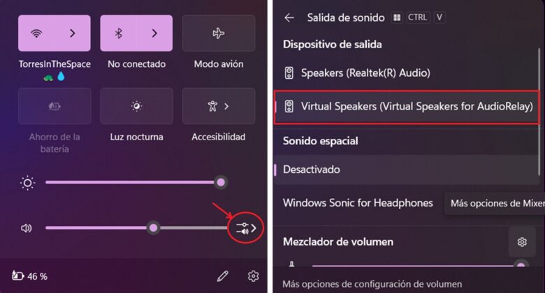 selecciona el altavoz virtual en windows para usar tu movil como altavoz