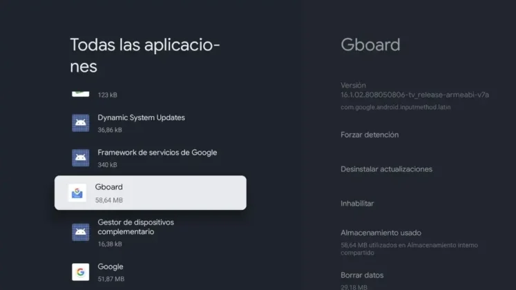 selecciona gboard en google tv