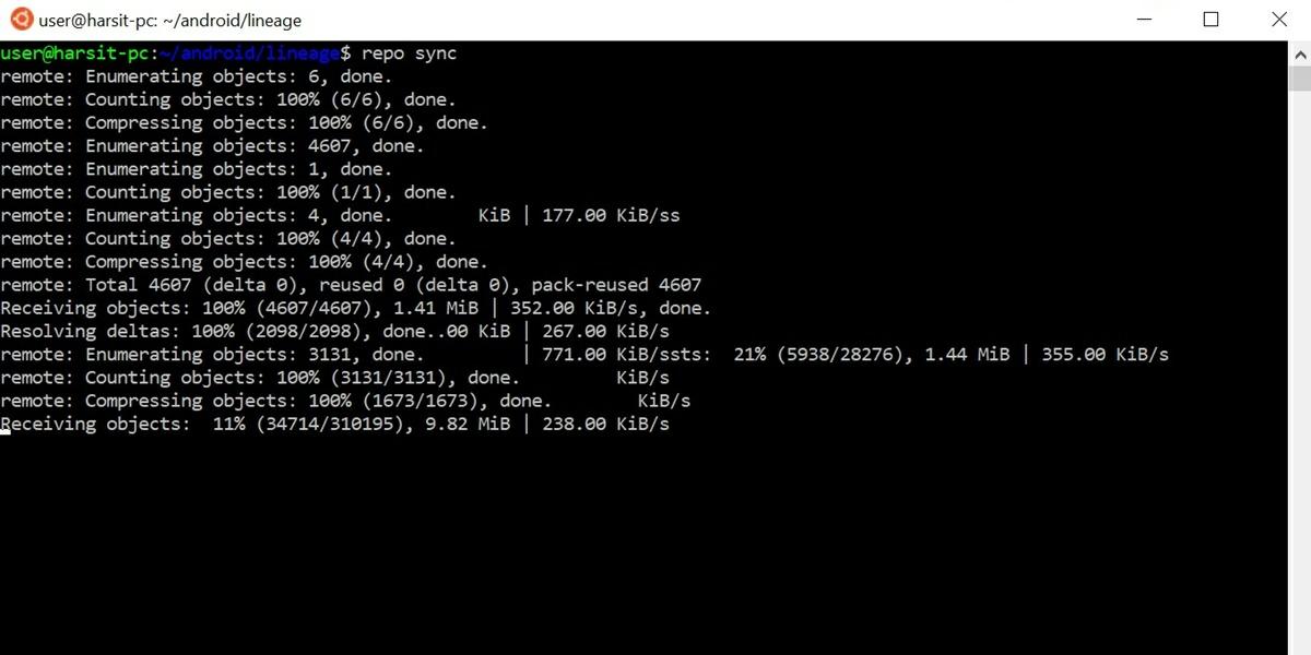 sincronizando repositorio github lineageos windows wsl 2