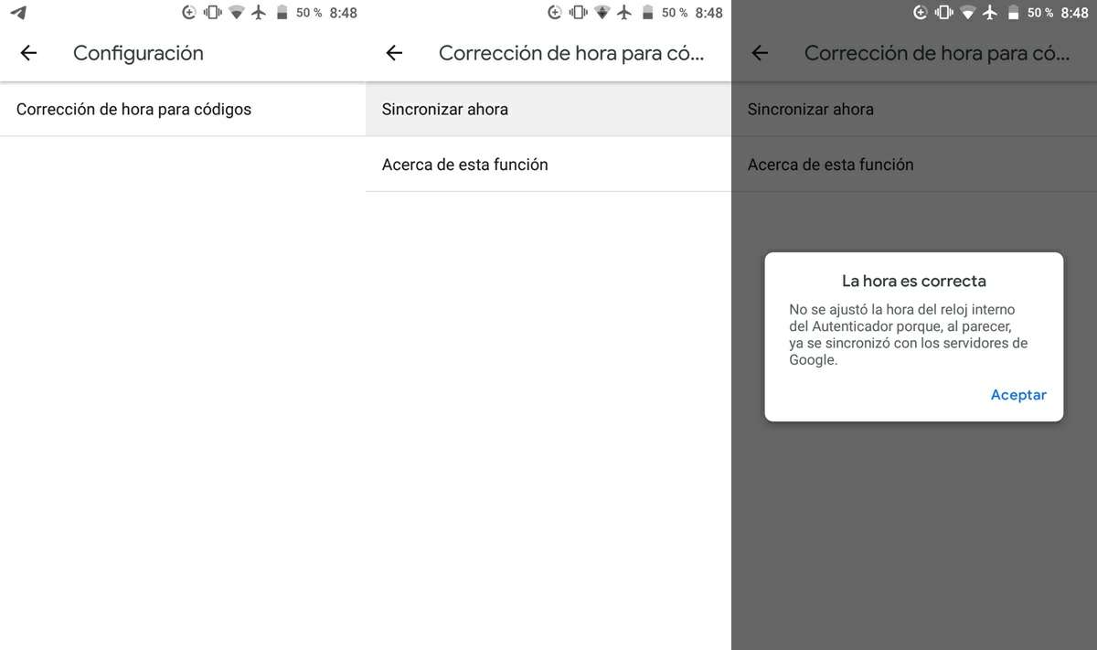 sincronizar hora google authenticator