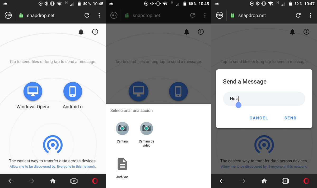 snapdrop enviar archivos o mensajes