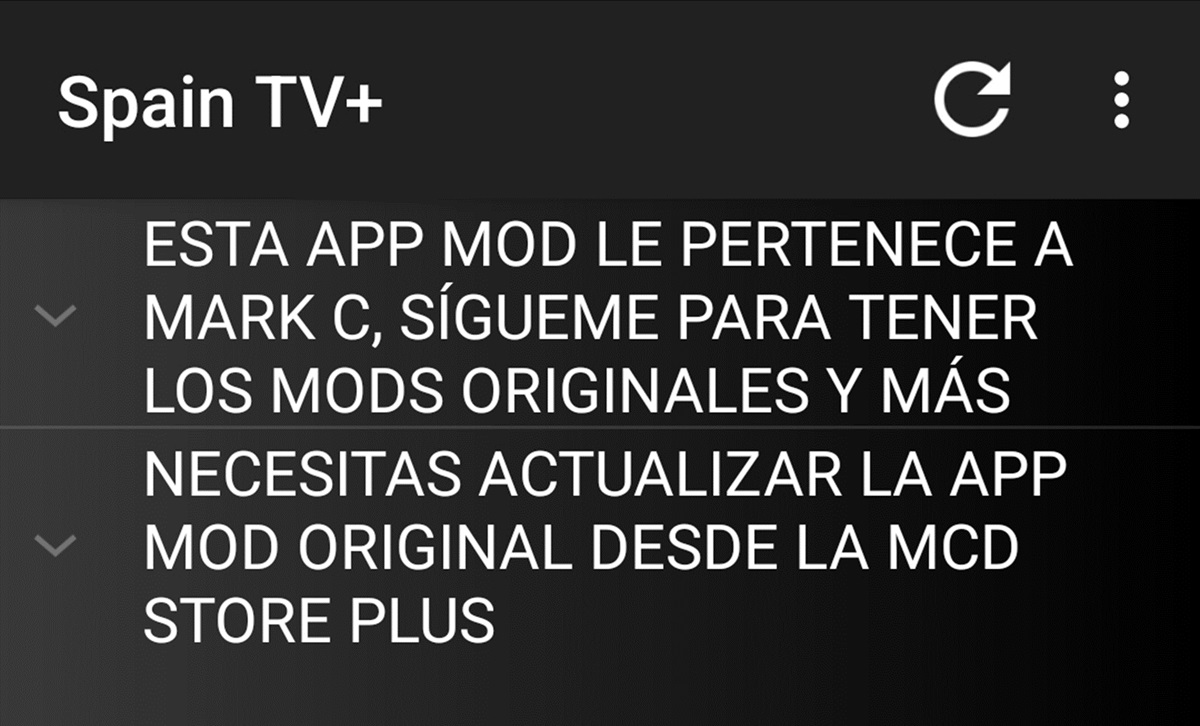 spain tv mensaje de que debes actualizar la app