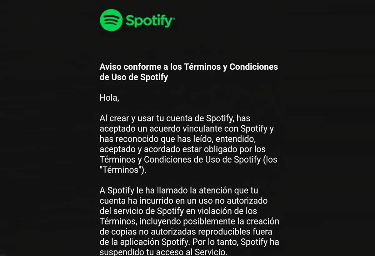 spotify baneo de cuenta por uso de apk
