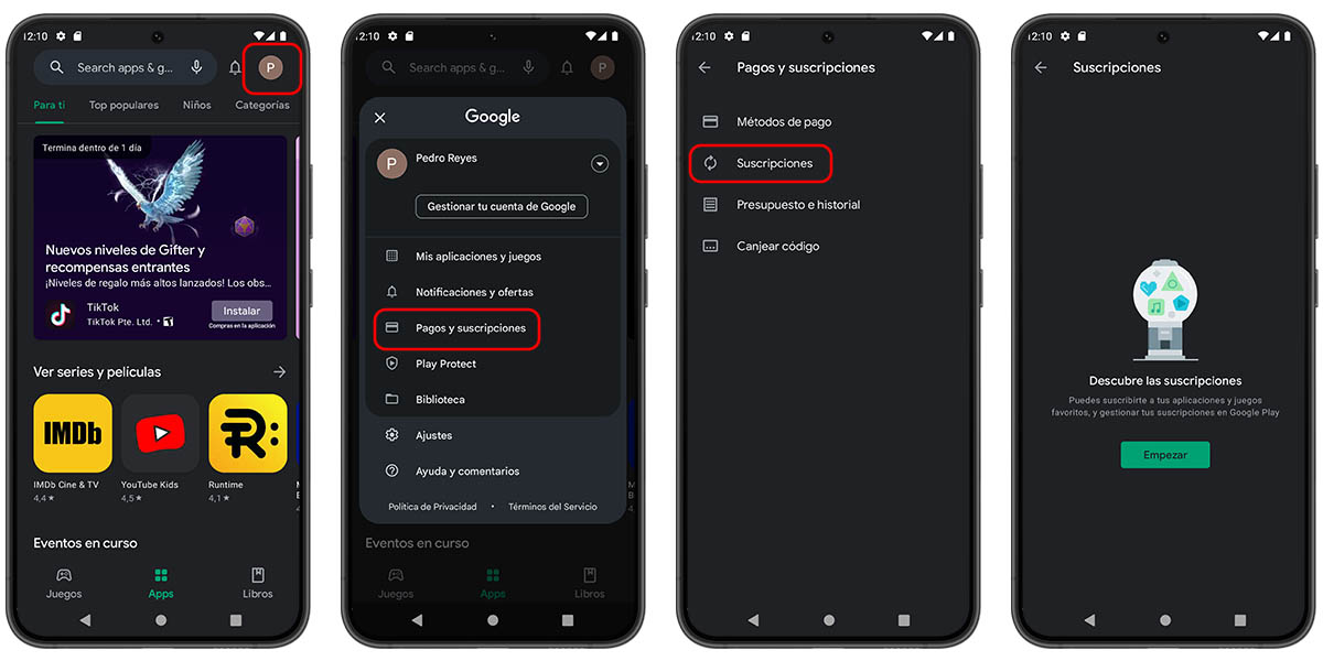 suscripciones google play desaparecen que hago android