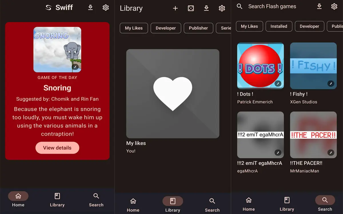 Interfaz de Swiff para Android