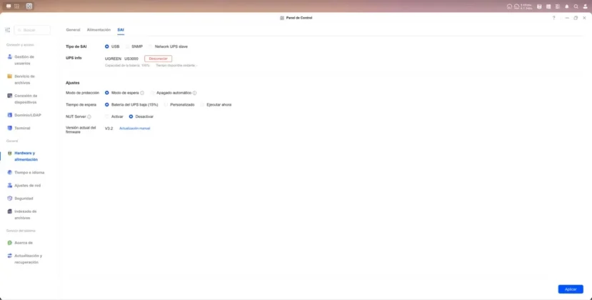 tambien puedes configurar el apagado y encendido automatico UGREEN US3000 NAS UPS