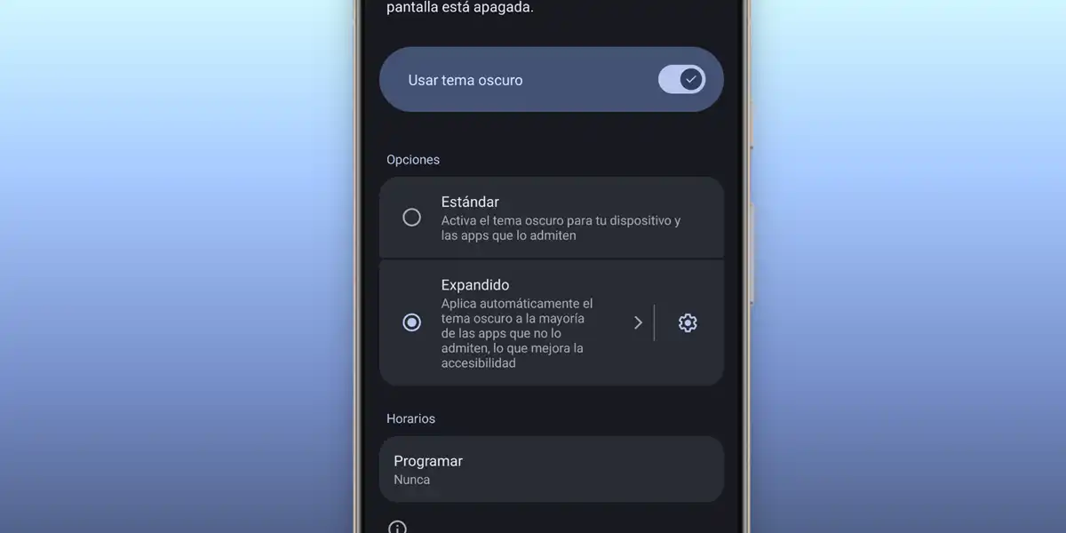 tema oscuro expandido en android
