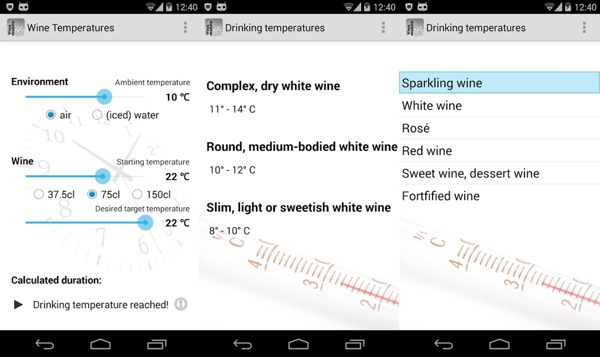 temperaturas de vino