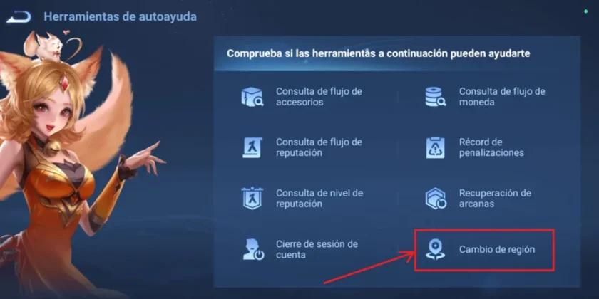 tercer paso para cambiar de region en Honor of Kings