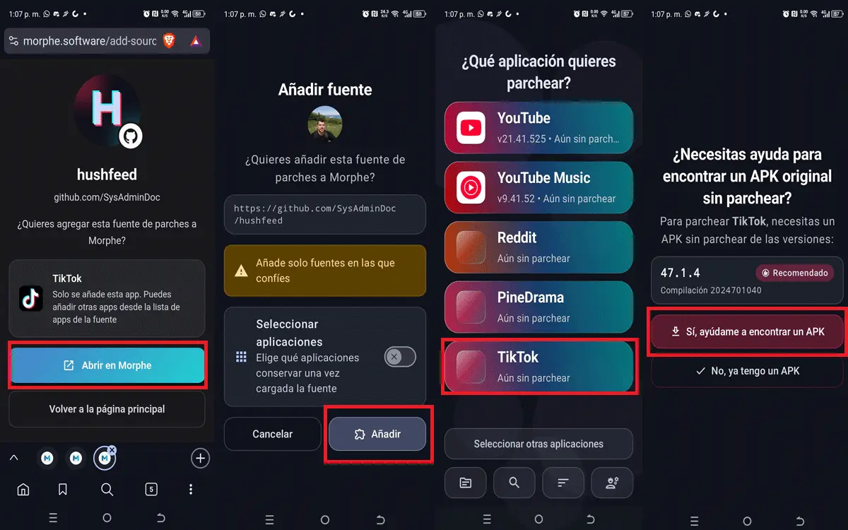 Añadir el parche para modificar TikTok