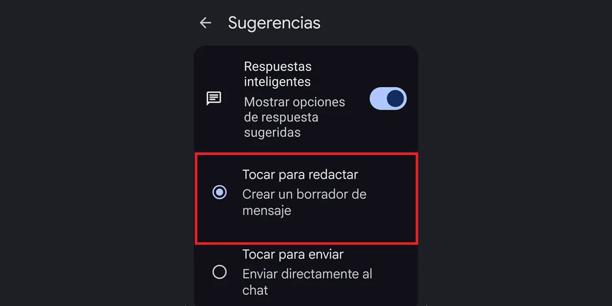toca para redactar en mensajes de google