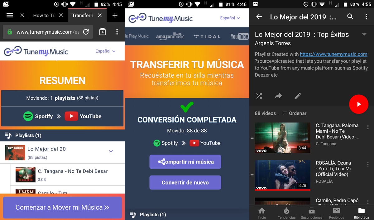 transferir listas de spotify a youtube